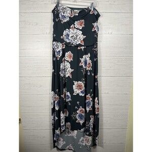Maurices Womens Size XL strapless hi-low dress green floral casual summer